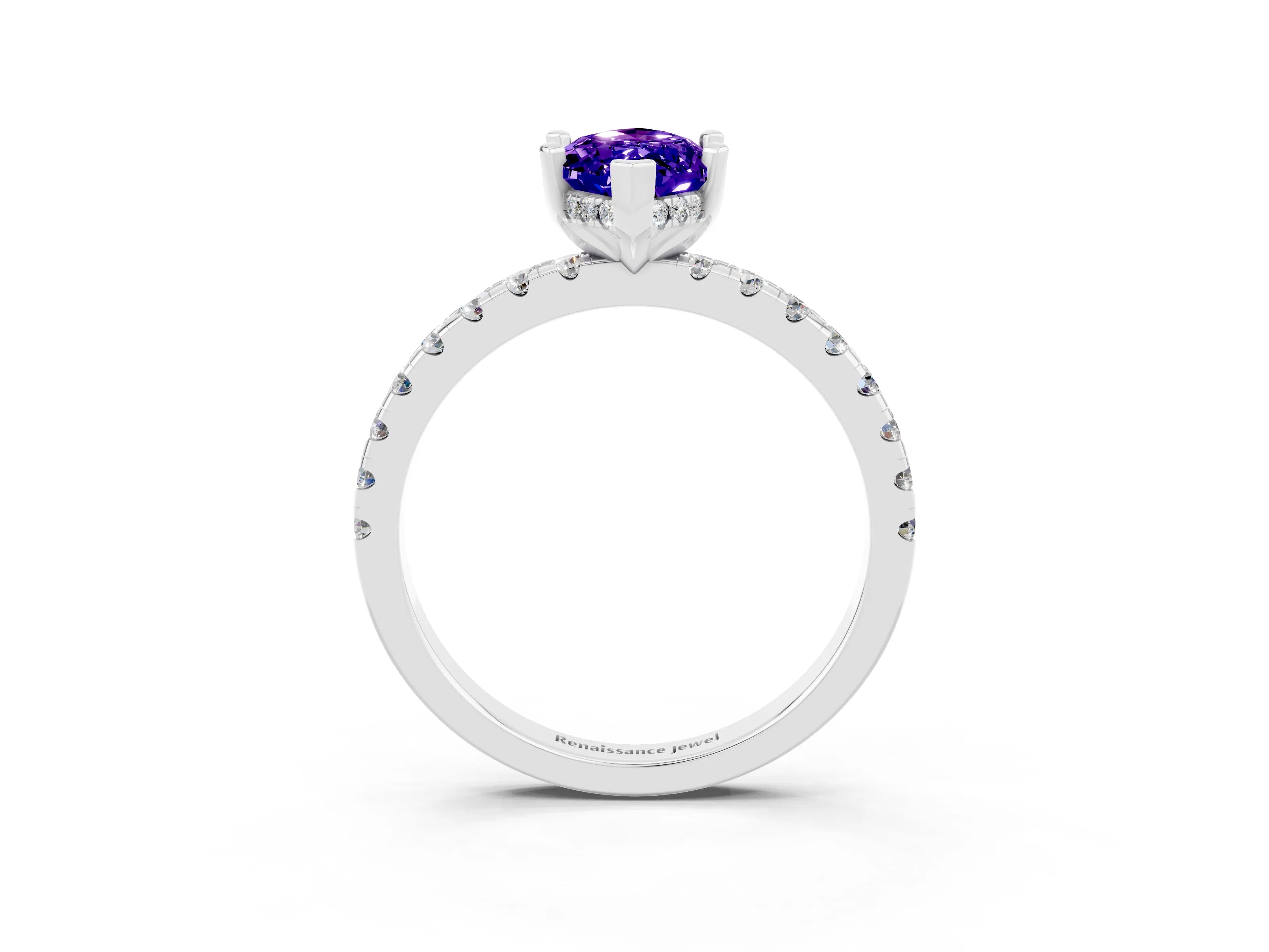 White gold Marquise Cut Tanzanite Solitaire Ring with Pavé Band and Four-Prong Setting_27