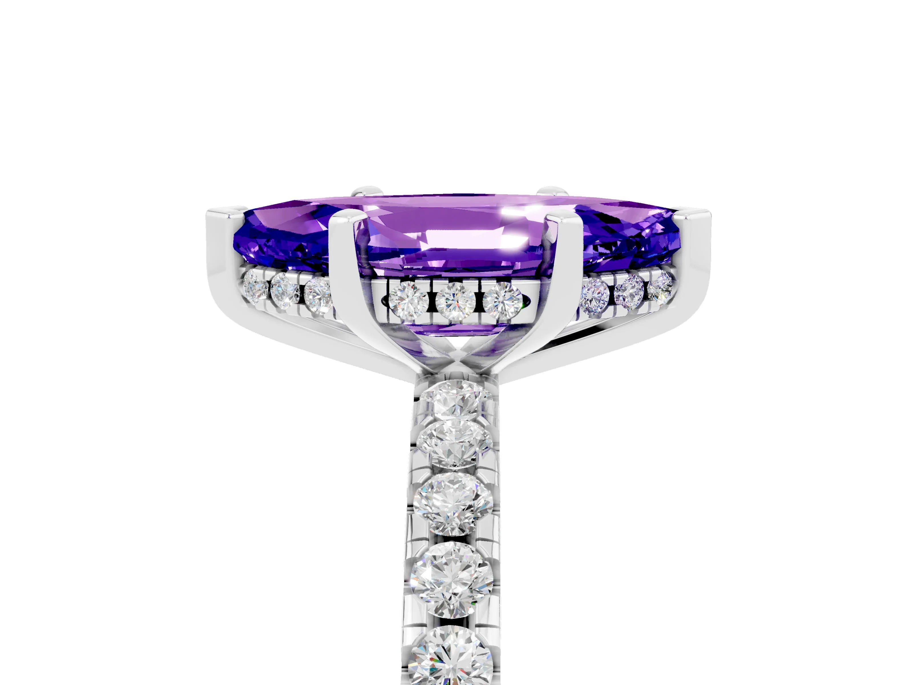 White gold Marquise Cut Tanzanite Solitaire Ring with Pavé Band and Four-Prong Setting_29