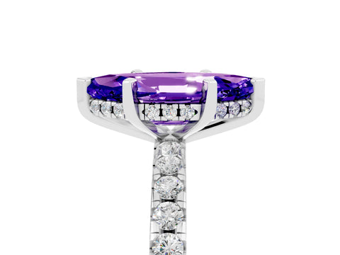 White gold Marquise Cut Tanzanite Solitaire Ring with Pavé Band and Four-Prong Setting_29