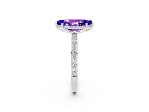 Platinum Marquise Cut Tanzanite Solitaire Ring with Pavé Band and Hidden Halo