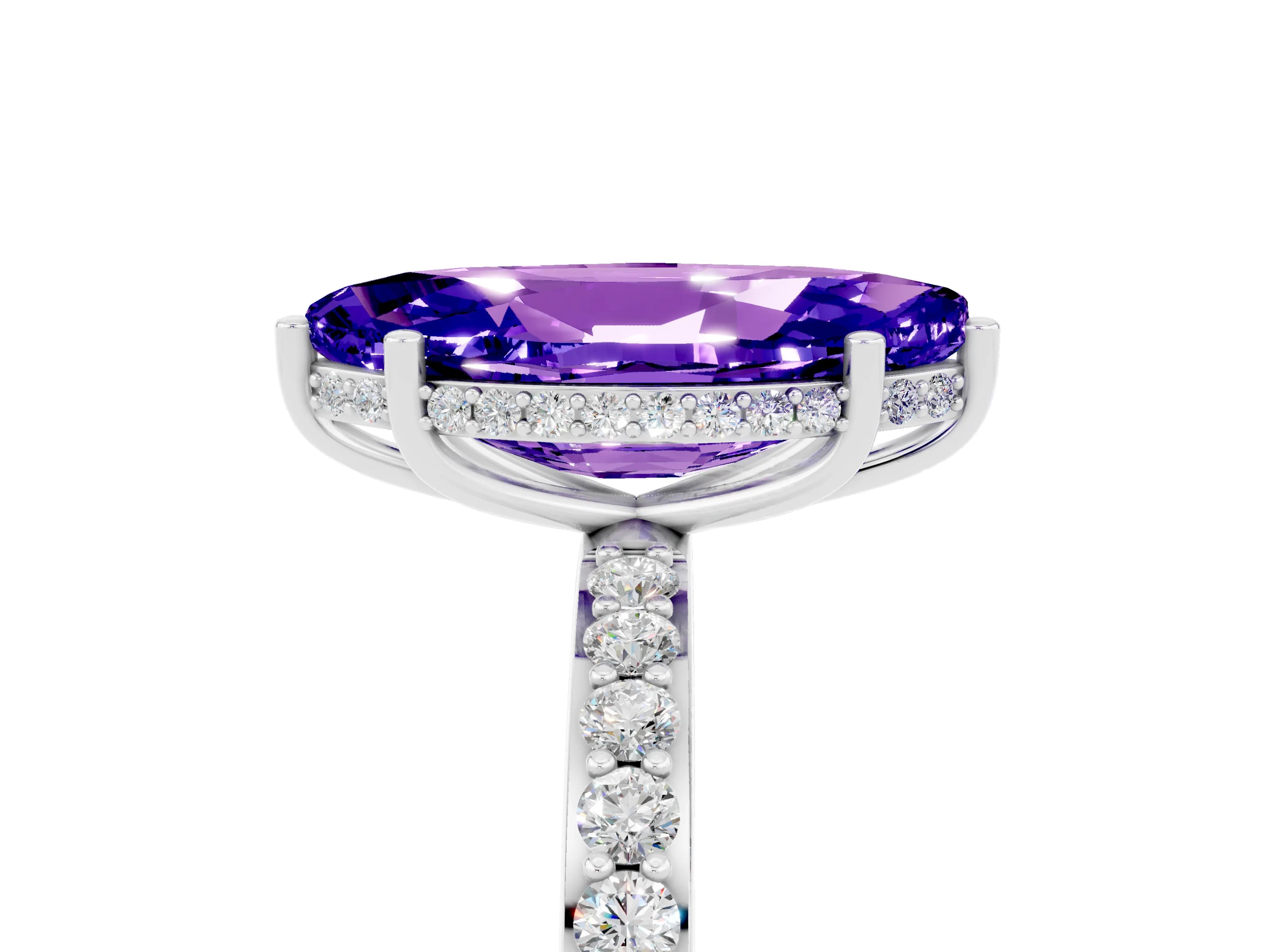 White gold Marquise Cut Tanzanite Solitaire Ring with Pavé Band and Hidden Halo_29