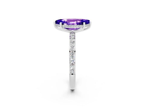 White gold Marquise Cut Tanzanite Solitaire Ring with Pavé Band and Hidden Halo_2