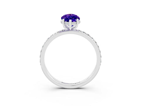 White gold Marquise Cut Tanzanite Solitaire Ring with Pavé Band and Hidden Halo_3