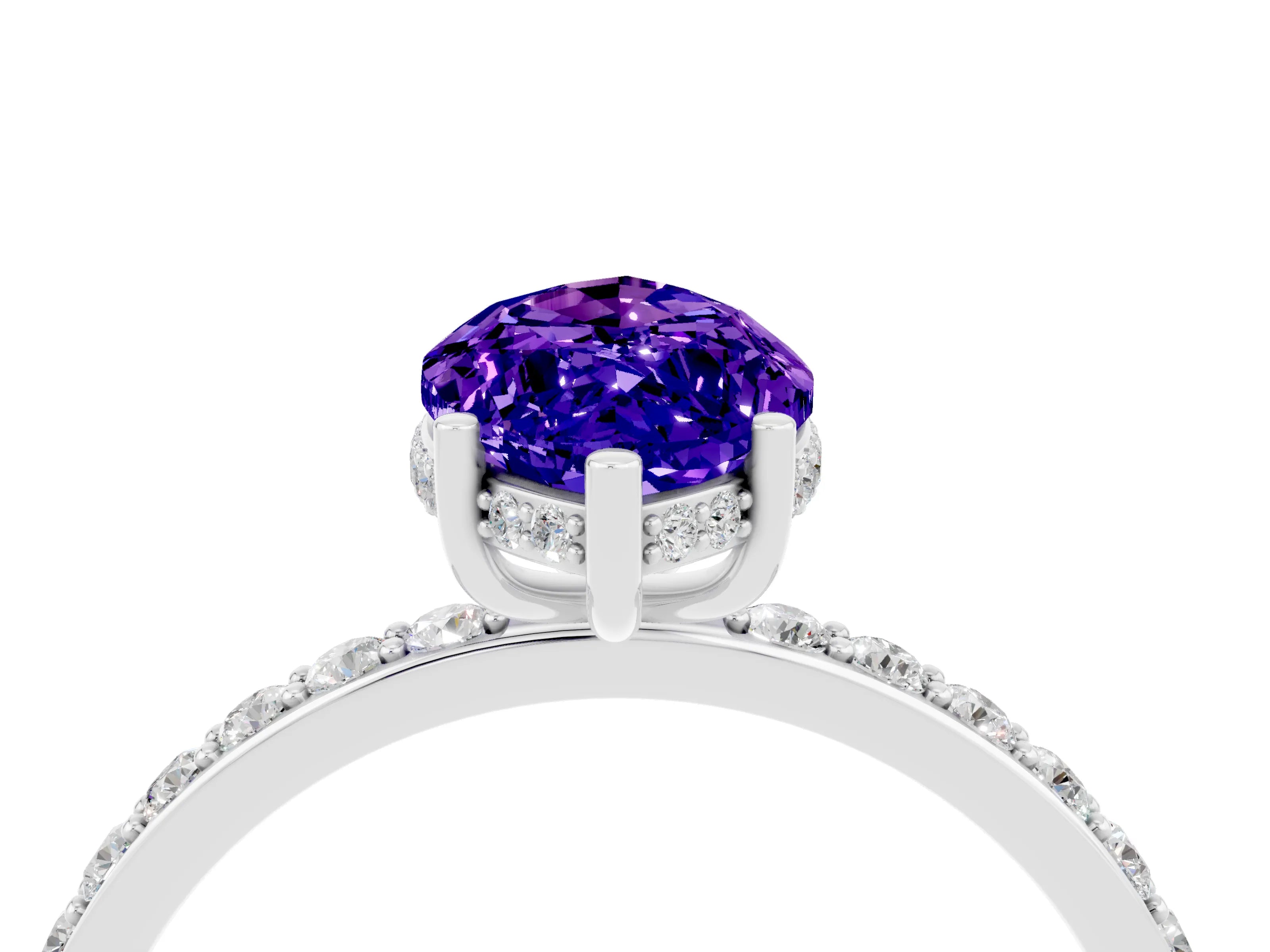 White gold Marquise Cut Tanzanite Solitaire Ring with Pavé Band and Hidden Halo_4