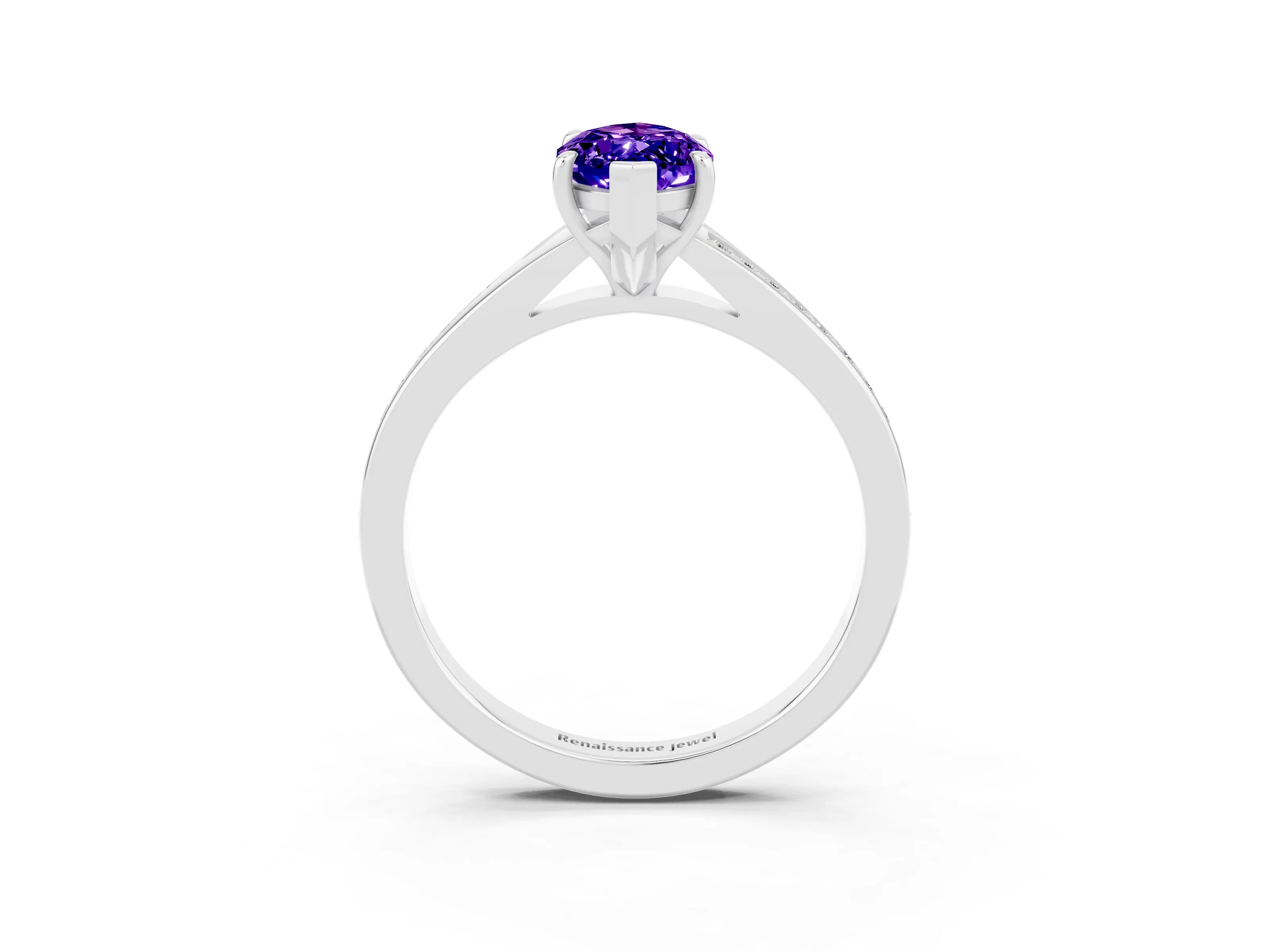 White gold Marquise Cut Tanzanite Solitaire Ring with Pavé Band and Prong Setting_15