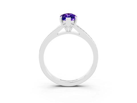 White gold Marquise Cut Tanzanite Solitaire Ring with Pavé Band and Prong Setting_15