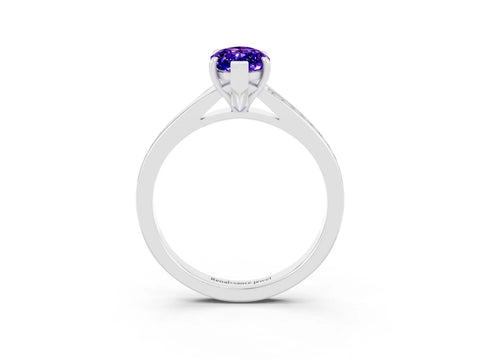 White gold Marquise Cut Tanzanite Solitaire Ring with Pavé Band and Prong Setting_3