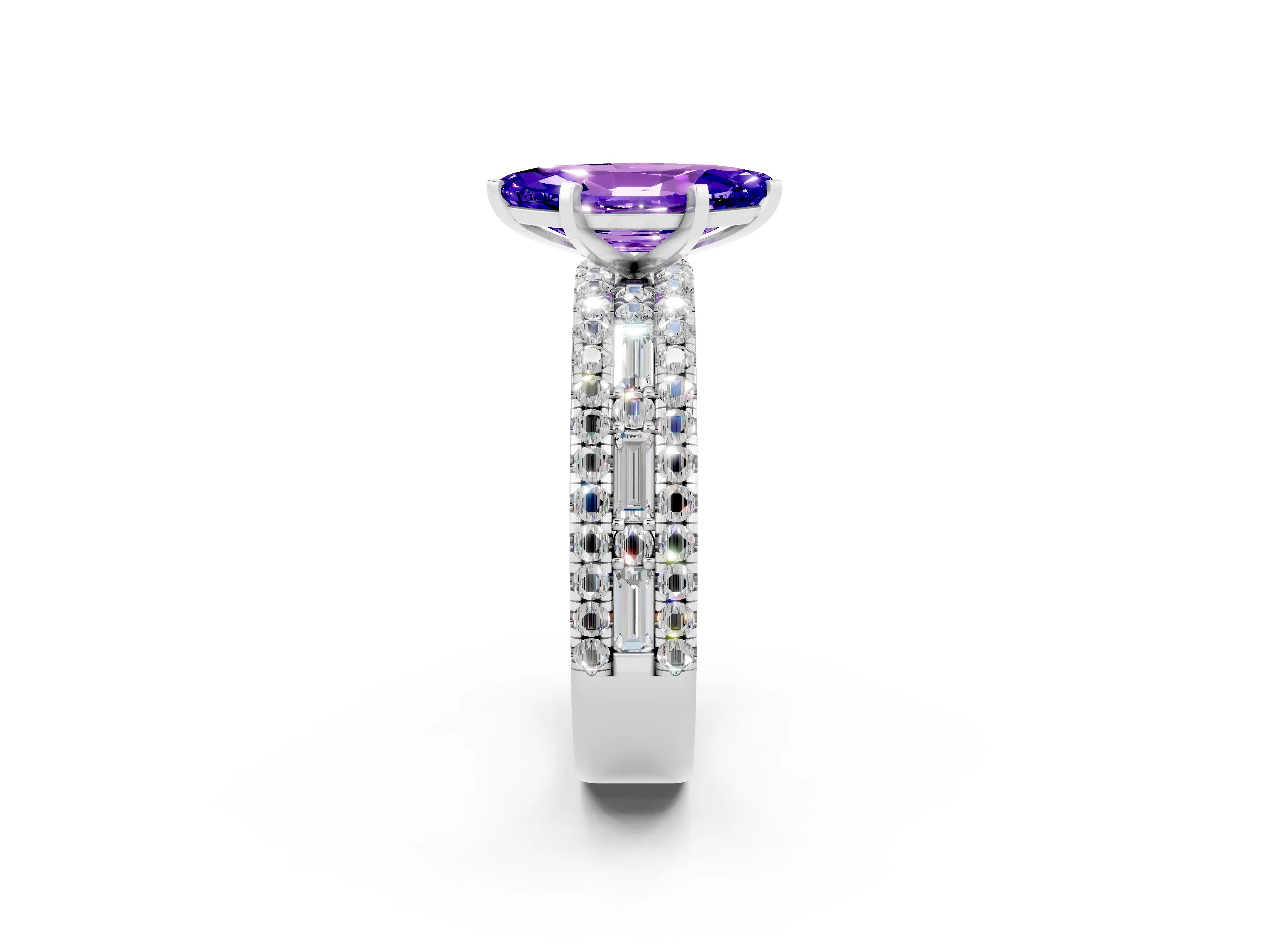 White gold Marquise Cut Tanzanite Solitaire Ring with Pavé and Channel Set Band_2