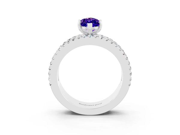 Platinum Marquise Cut Tanzanite Solitaire Ring with Pavé and Channel Set Band