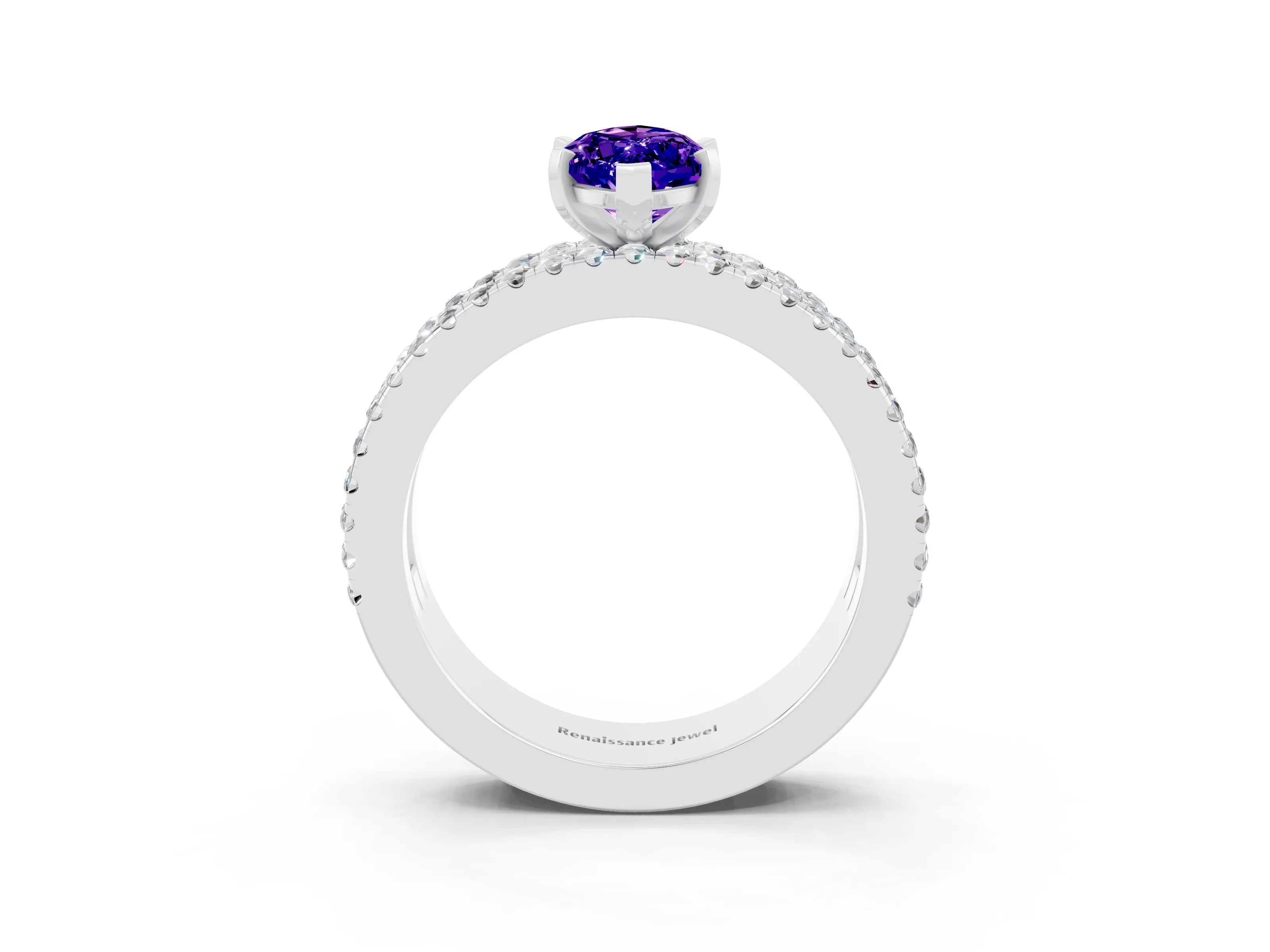 White gold Marquise Cut Tanzanite Solitaire Ring with Pavé and Channel Set Band_3