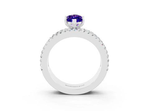 White gold Marquise Cut Tanzanite Solitaire Ring with Pavé and Channel Set Band_3