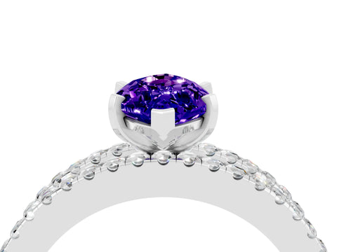 White gold Marquise Cut Tanzanite Solitaire Ring with Pavé and Channel Set Band_4