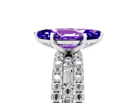 White gold Marquise Cut Tanzanite Solitaire Ring with Pavé and Channel Set Band_5