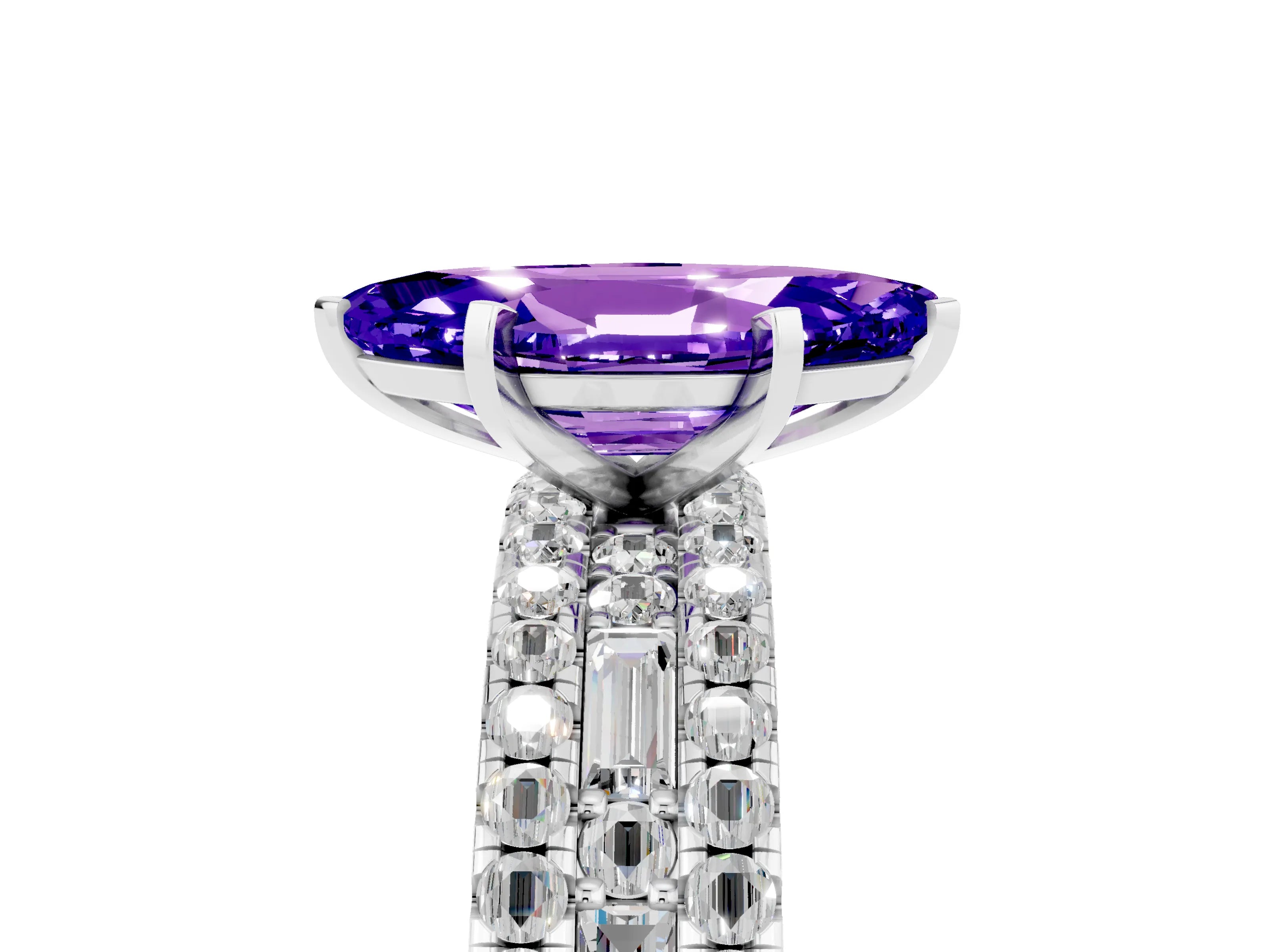 White gold Marquise Cut Tanzanite Solitaire Ring with Pavé and Channel Set Band_5