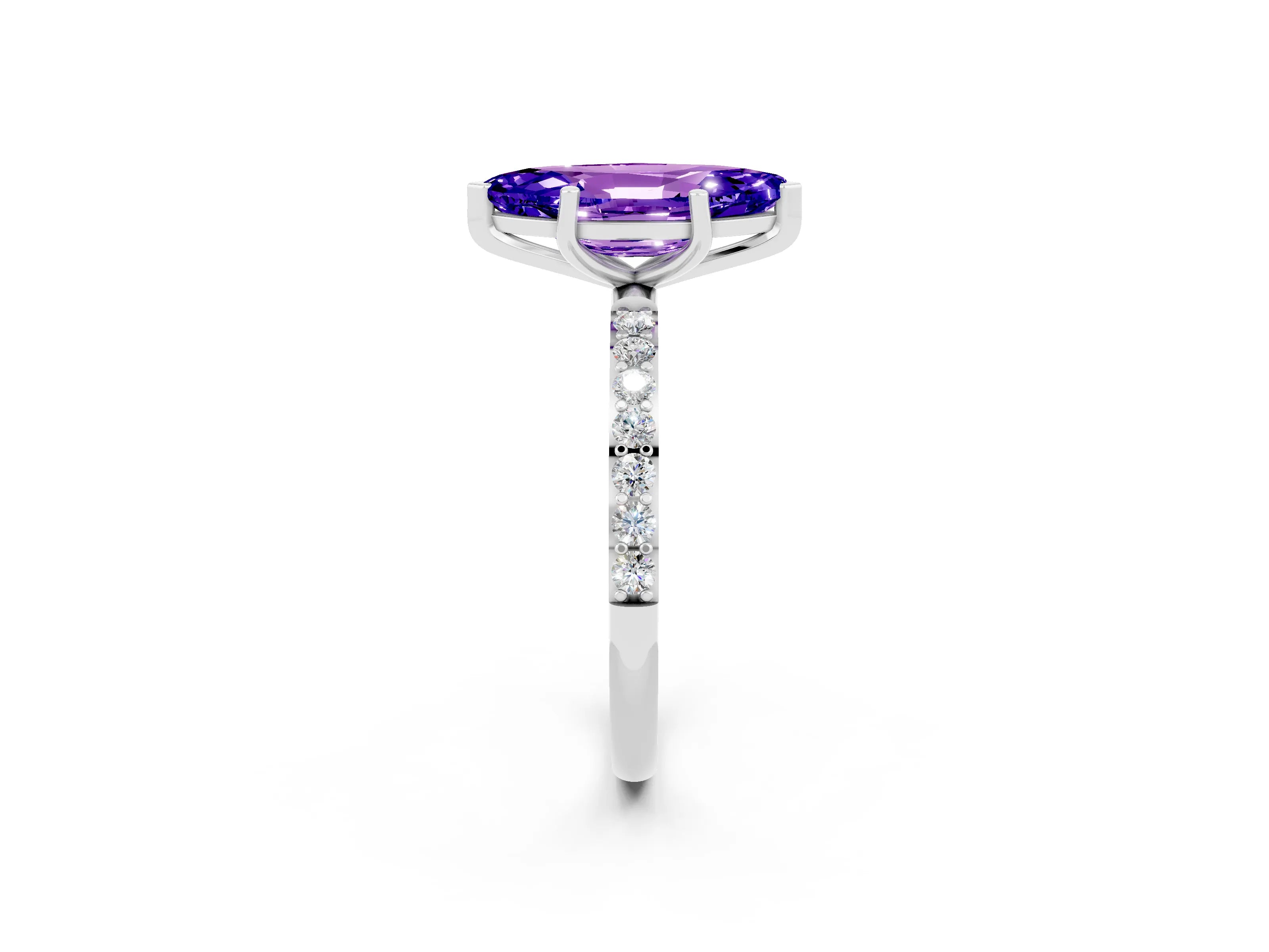White gold Marquise Cut Tanzanite Solitaire Ring with Pave Band and Four Prong Setting_26