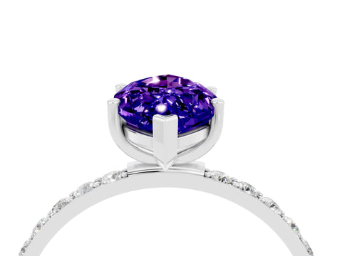 White gold Marquise Cut Tanzanite Solitaire Ring with Pave Band and Four Prong Setting_28