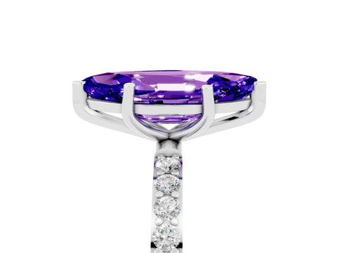 White gold Marquise Cut Tanzanite Solitaire Ring with Pave Band and Four Prong Setting_29