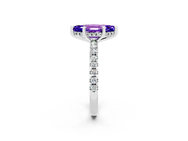 White gold Marquise Cut Tanzanite Solitaire Ring with Round  Pavé Band and Four-Prong Setting