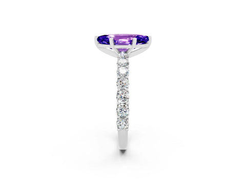 White gold Marquise Cut Tanzanite Solitaire Ring with Shared Prong Pavé Band and Four-Prong Setting_2