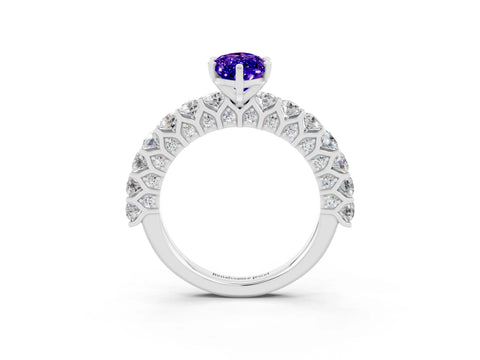 White gold Marquise Cut Tanzanite Solitaire Ring with Shared Prong Pavé Band and Four-Prong Setting_3