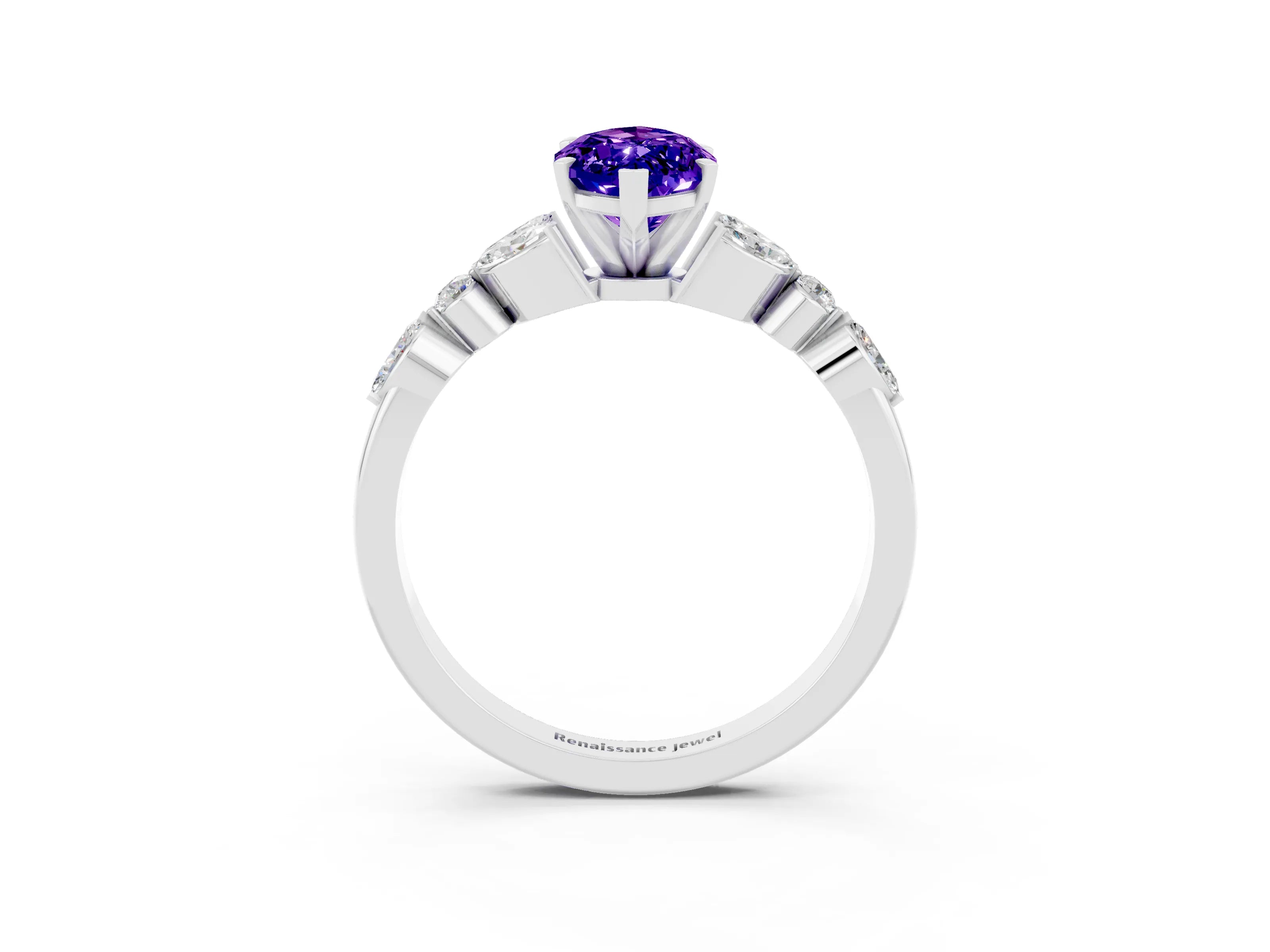 White gold Marquise Cut Tanzanite Solitaire Ring with Side Stones and Four-Prong Setting_15