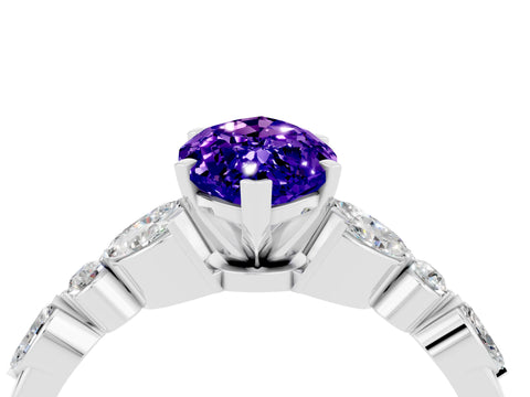 White gold Marquise Cut Tanzanite Solitaire Ring with Side Stones and Four-Prong Setting_16