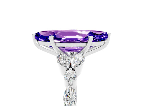 White gold Marquise Cut Tanzanite Solitaire Ring with Side Stones and Four-Prong Setting_17