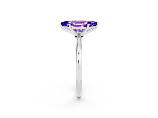 White gold Marquise Cut Tanzanite Solitaire Ring with Six-Prong Setting and Classic Band