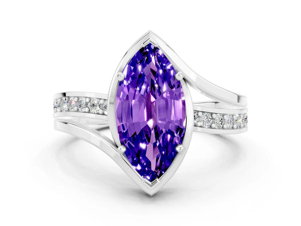 Platinum Marquise Cut Tanzanite Solitaire Ring with Split Shank and Prong Setting