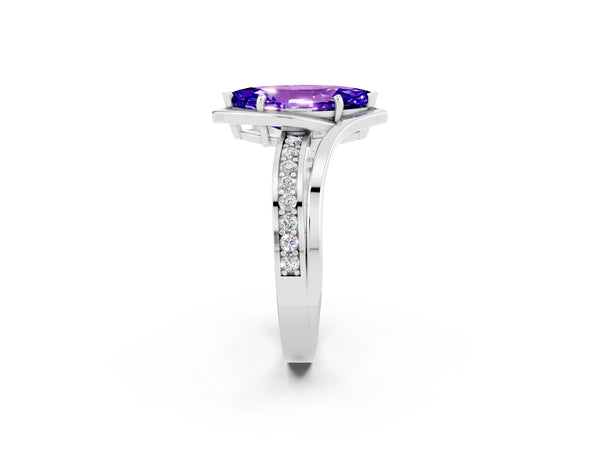 White gold Marquise Cut Tanzanite Solitaire Ring with Split Shank and Prong Setting