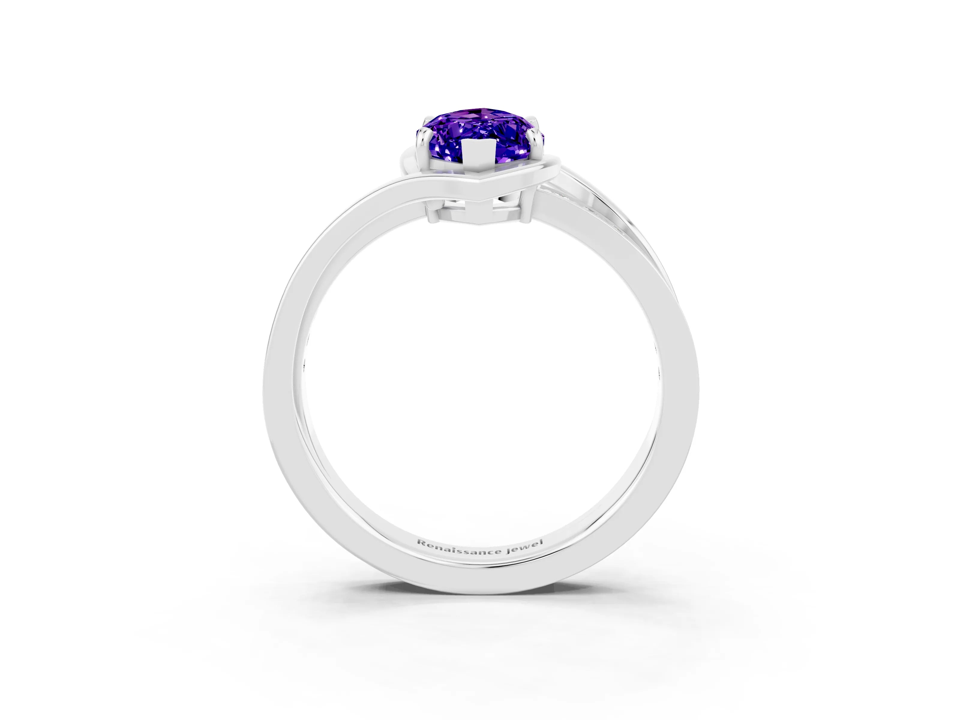 White gold Marquise Cut Tanzanite Solitaire Ring with Split Shank and Prong Setting_3