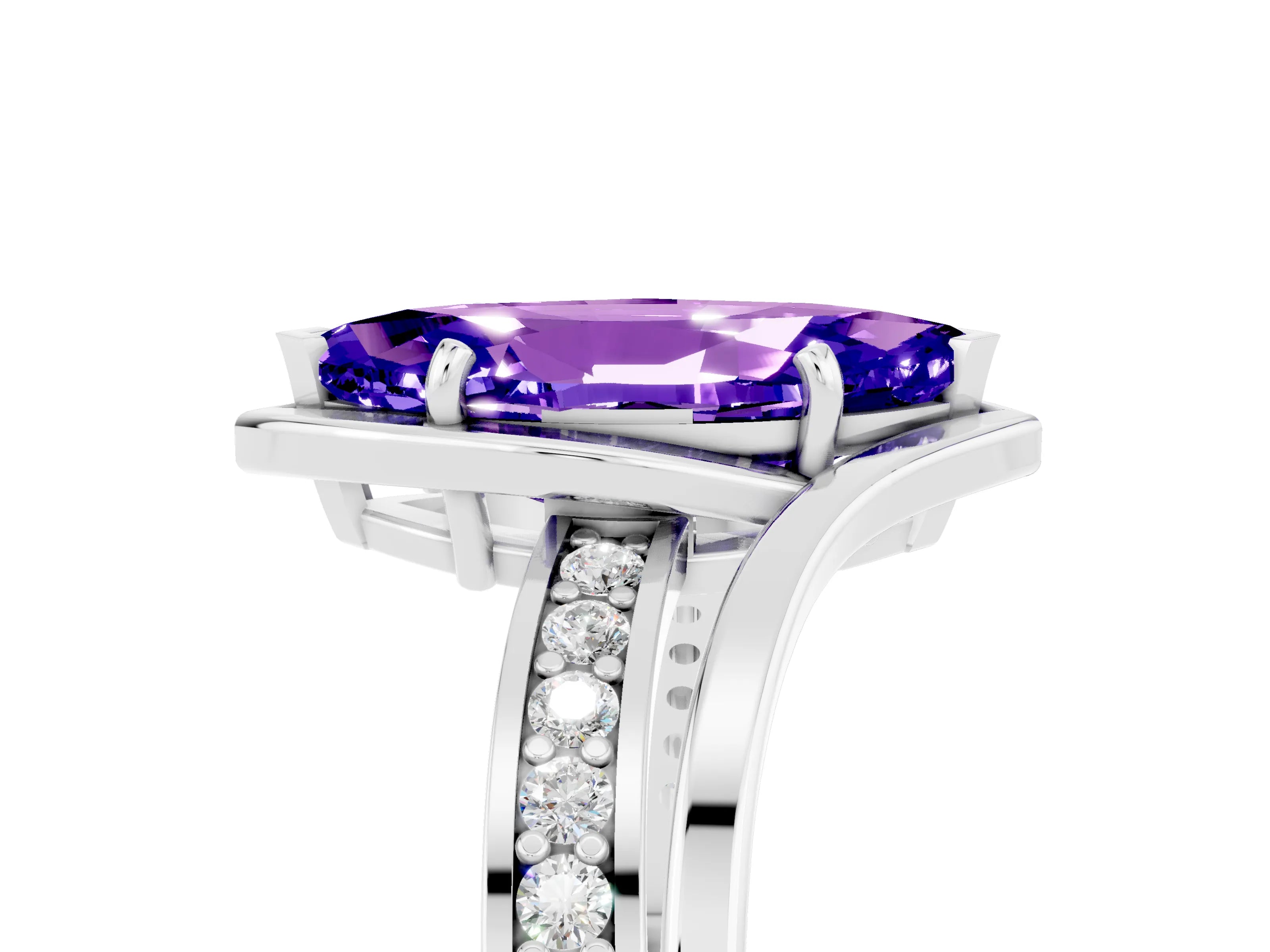 White gold Marquise Cut Tanzanite Solitaire Ring with Split Shank and Prong Setting_5