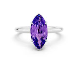 White gold Marquise Cut Tanzanite Solitaire Ring with Thin Band and Four-Prong Setting_12