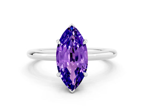 White gold Marquise Cut Tanzanite Solitaire Ring with Thin Band and Four-Prong Setting_12