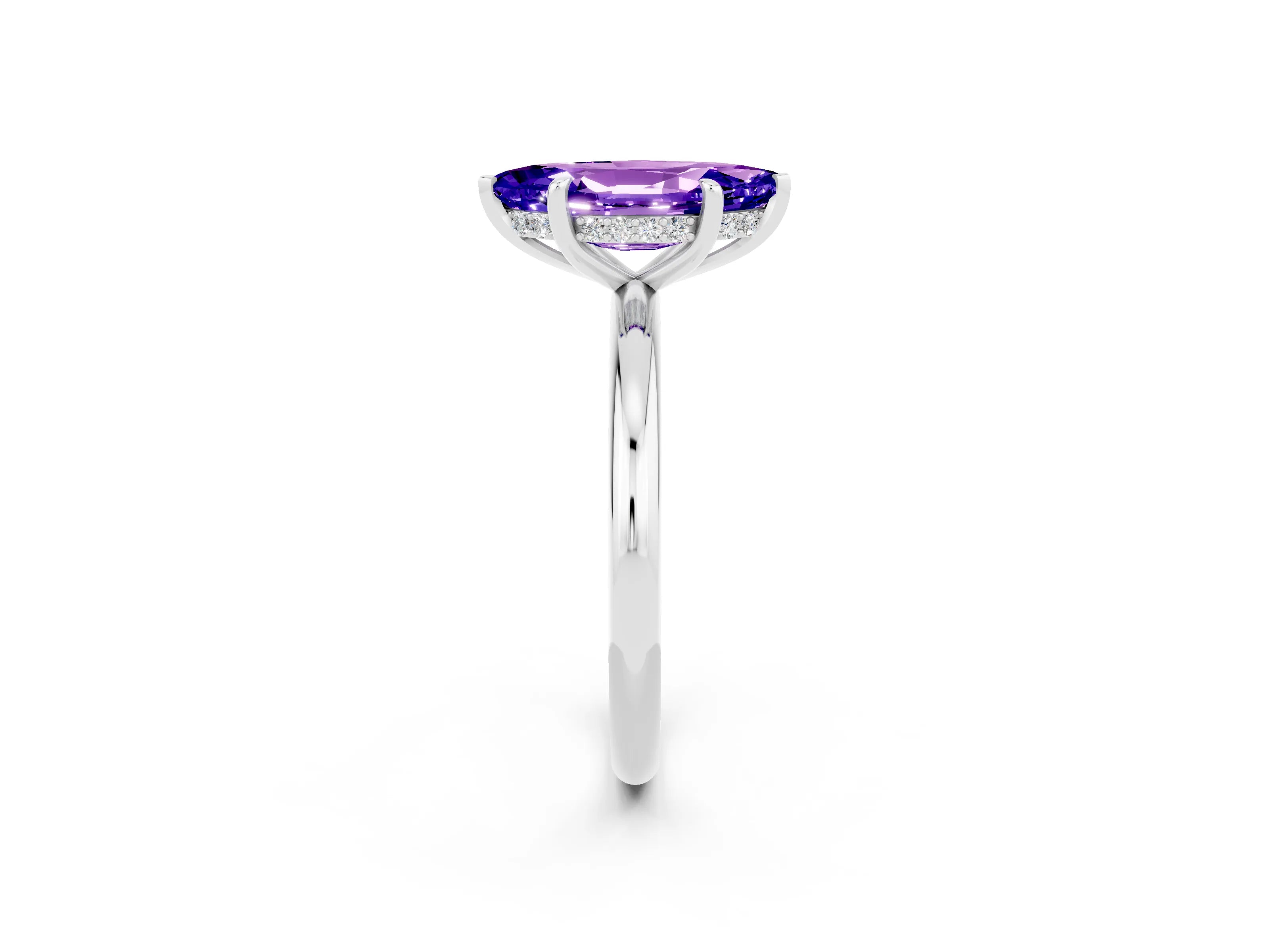 White gold Marquise Cut Tanzanite Solitaire Ring with Thin Band and Four-Prong Setting_14