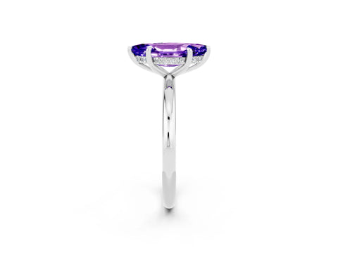 White gold Marquise Cut Tanzanite Solitaire Ring with Thin Band and Four-Prong Setting_14