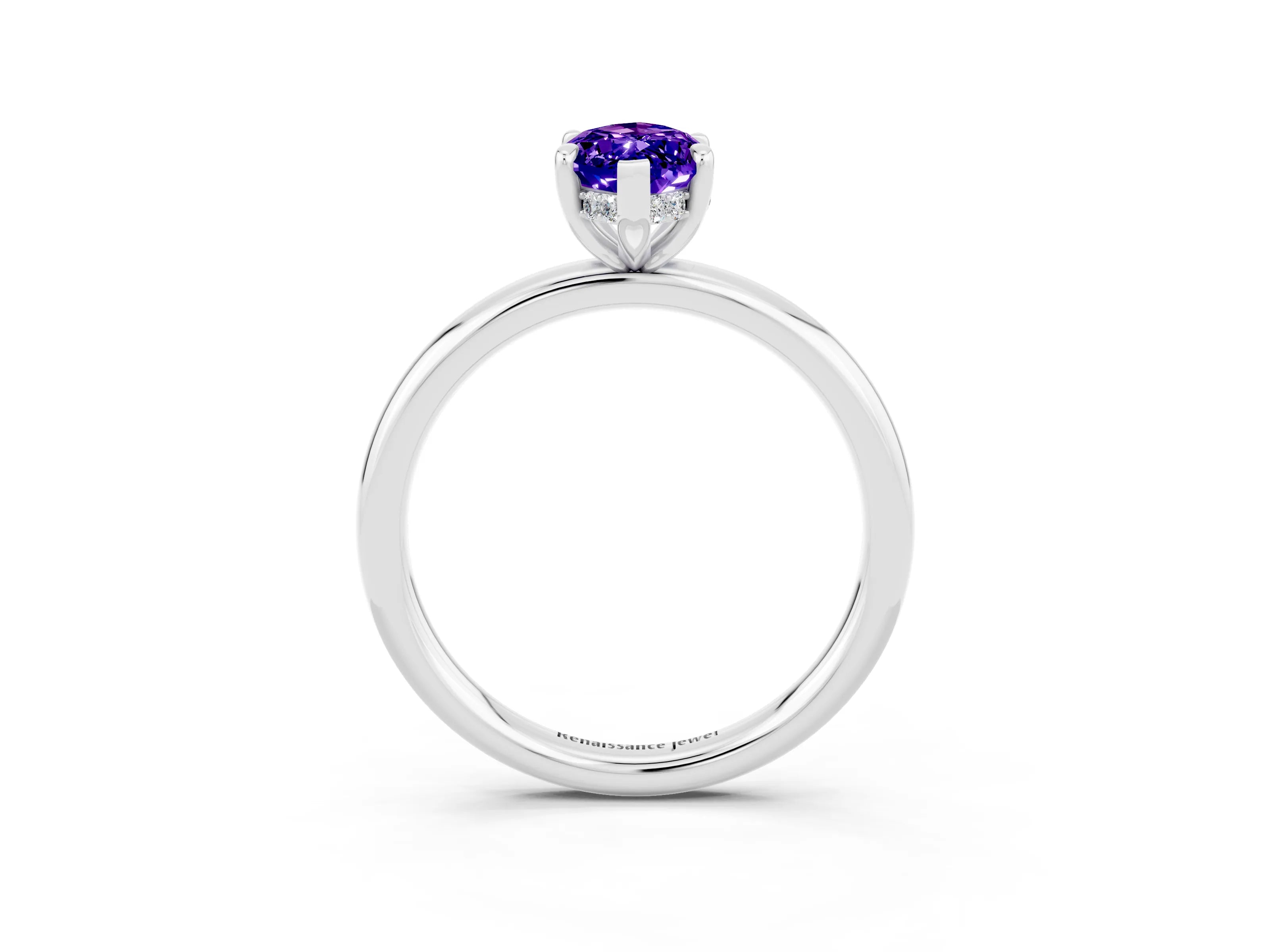 White gold Marquise Cut Tanzanite Solitaire Ring with Thin Band and Four-Prong Setting_15
