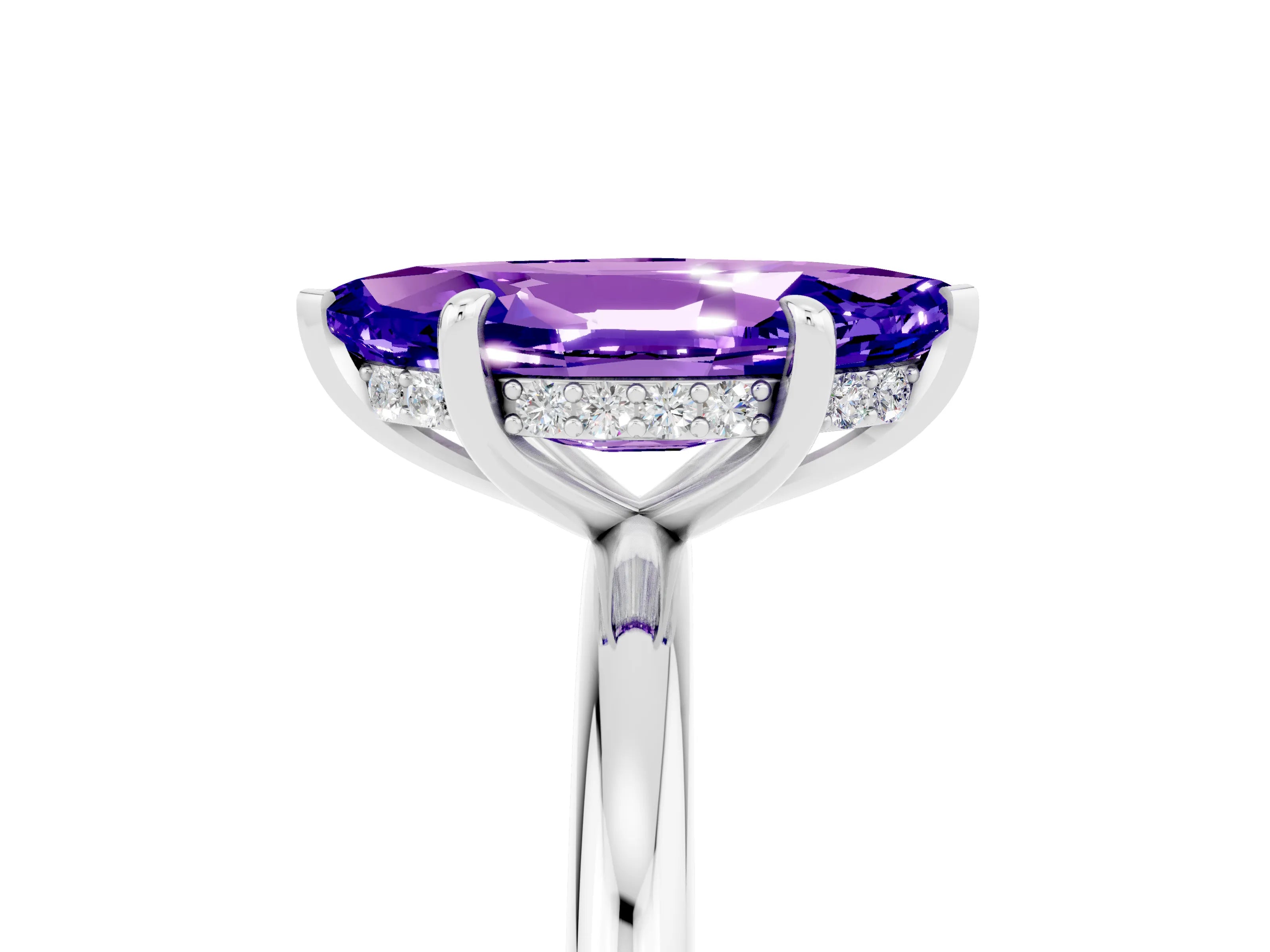 White gold Marquise Cut Tanzanite Solitaire Ring with Thin Band and Four-Prong Setting_17