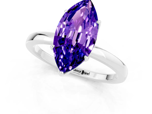 Silver Marquise Cut Tanzanite Solitaire Ring with Thin Band and Prong Setting