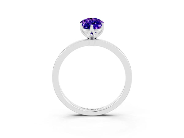 Platinum Marquise Cut Tanzanite Solitaire Ring with Thin Band and Prong Setting