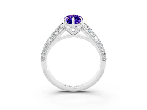 White gold Marquise Cut Tanzanite Solitaire Ring with Three-Row Pavé Band and Four-Prong Setting_15