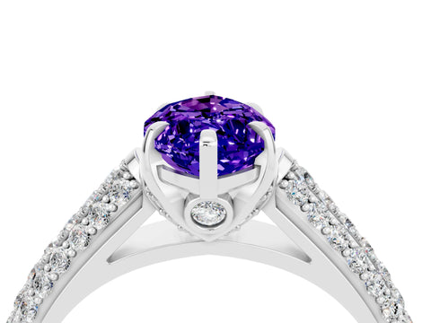 White gold Marquise Cut Tanzanite Solitaire Ring with Three-Row Pavé Band and Four-Prong Setting_16