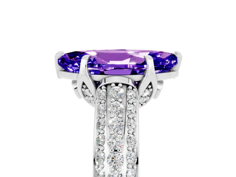 White gold Marquise Cut Tanzanite Solitaire Ring with Three-Row Pavé Band and Four-Prong Setting_17