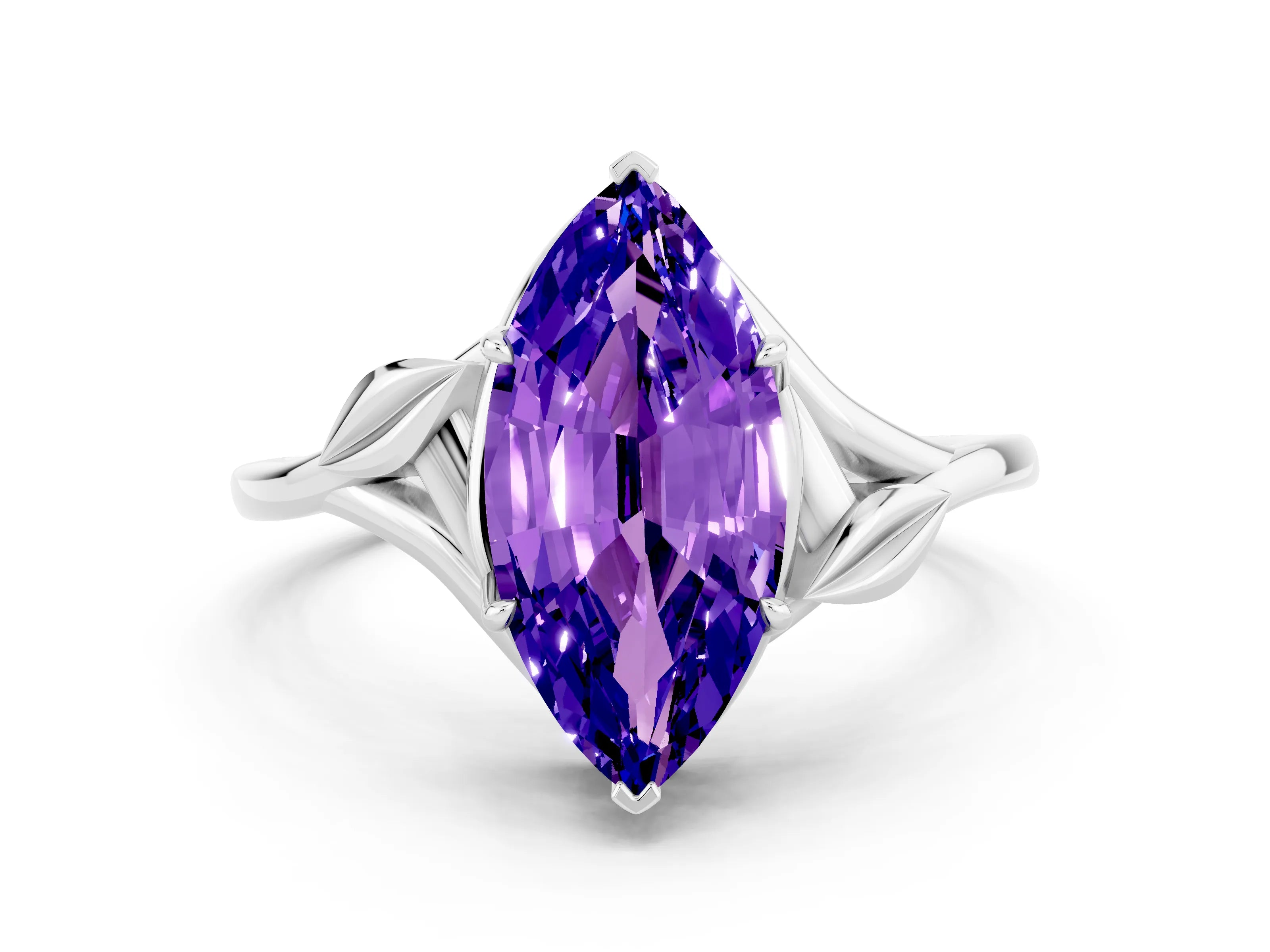 White gold Marquise Cut Tanzanite Solitaire Ring with Twist Band and Four-Prong Setting_12