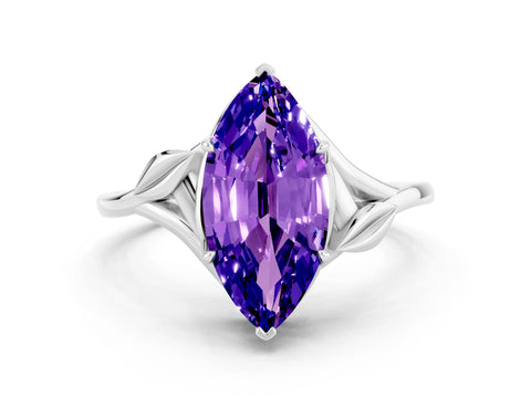 White gold Marquise Cut Tanzanite Solitaire Ring with Twist Band and Four-Prong Setting_12