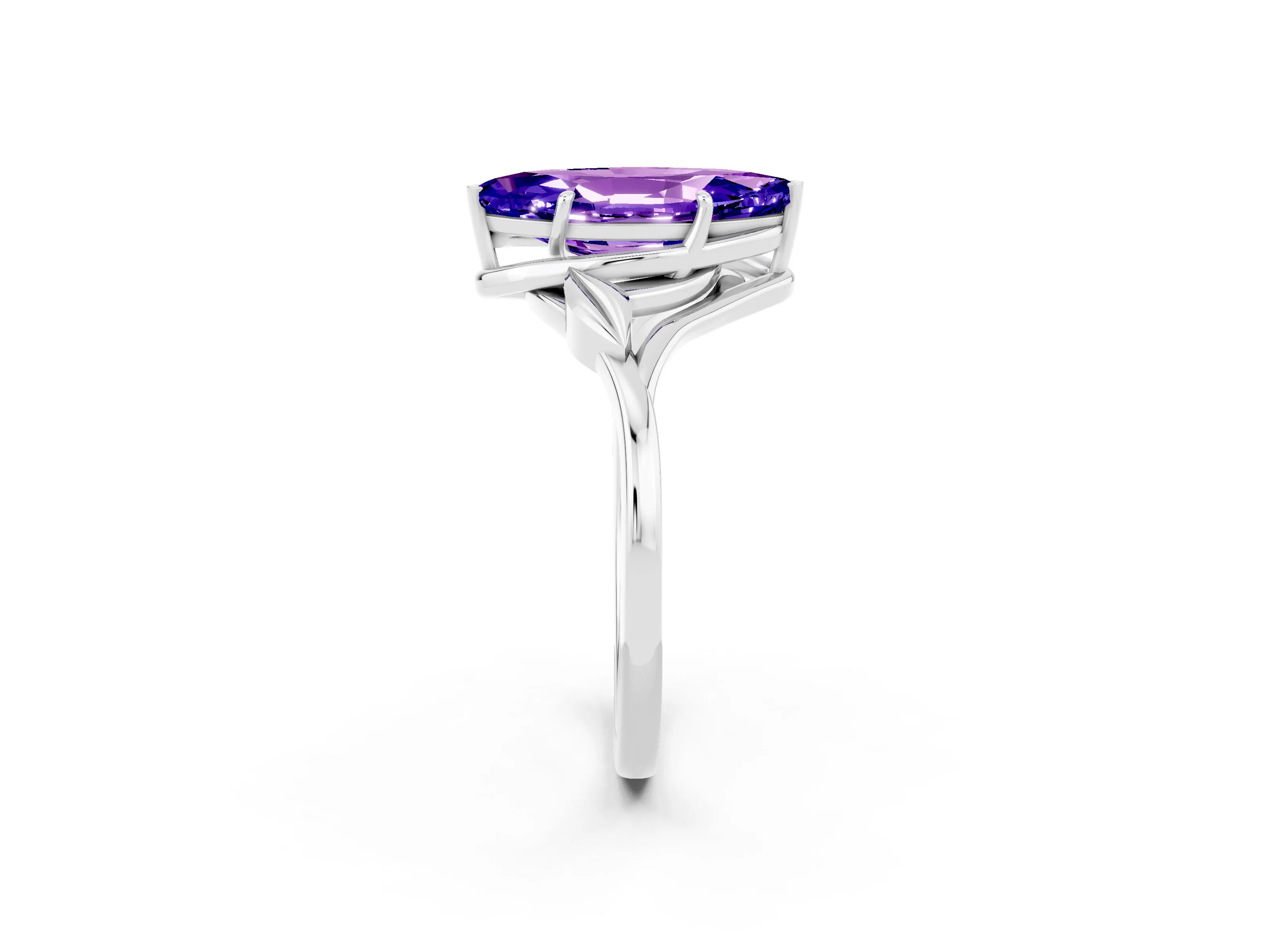 White gold Marquise Cut Tanzanite Solitaire Ring with Twist Band and Four-Prong Setting_14