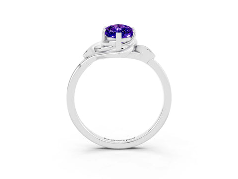 White gold Marquise Cut Tanzanite Solitaire Ring with Twist Band and Four-Prong Setting_15