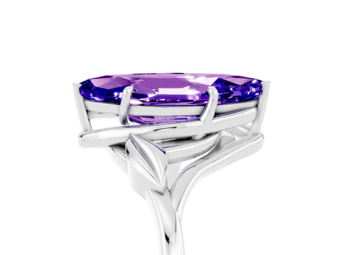 White gold Marquise Cut Tanzanite Solitaire Ring with Twist Band and Four-Prong Setting_17