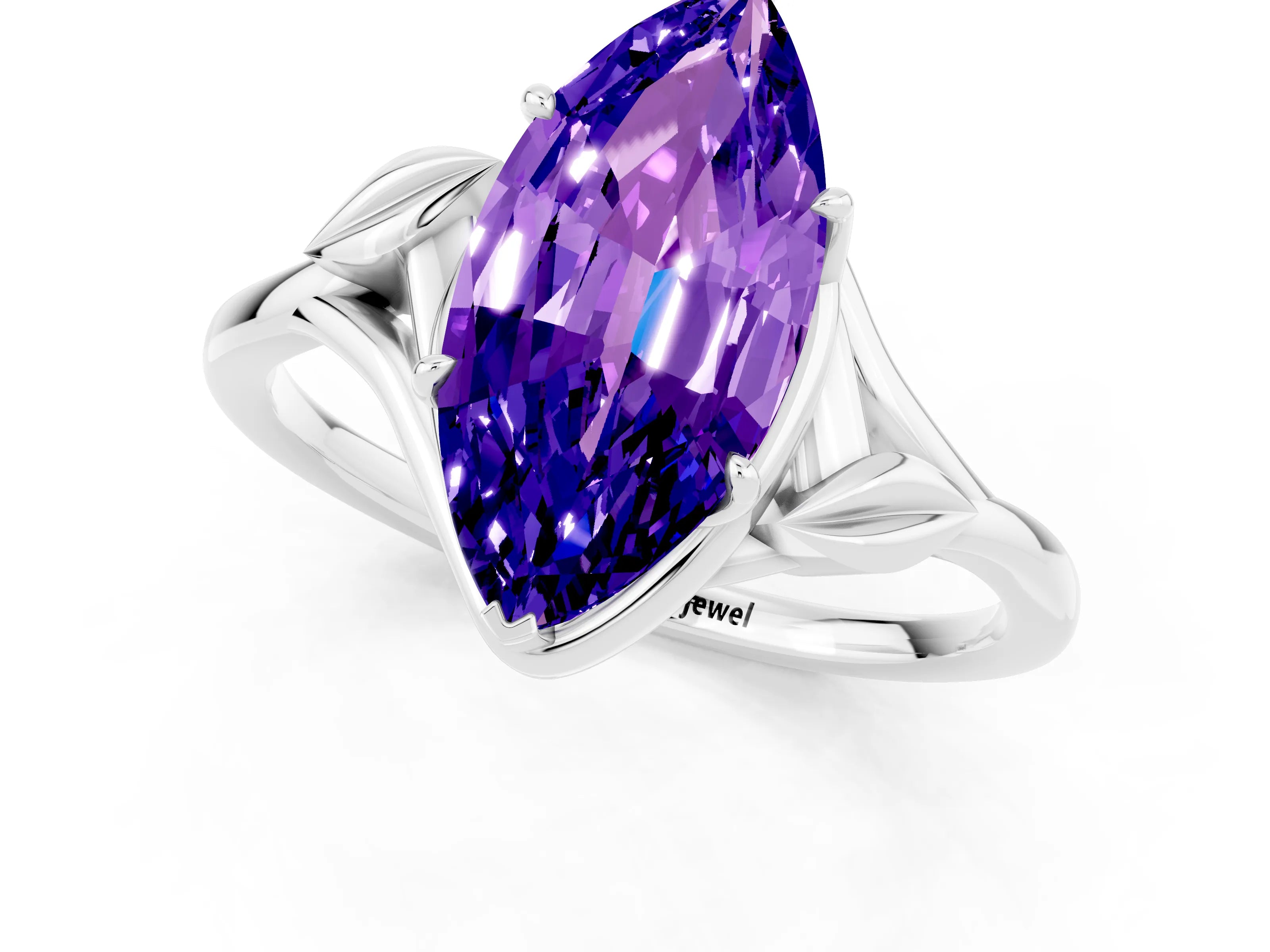 White gold Marquise Cut Tanzanite Solitaire Ring with Twist Band and Four-Prong Setting_37