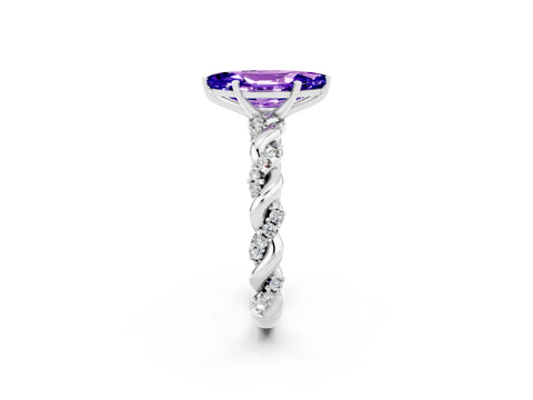 White gold Marquise Cut Tanzanite Solitaire Ring with Twisted Band and Pavé Accents_2